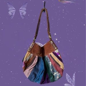 Vintage y2k Lucky Brand Brown Multicolor Fairy Grunge Boho Patchwork Tote Bag